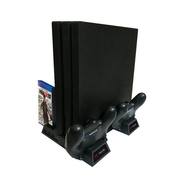 For PS4 / PS4 Slim / PS4 Pro Cooling Fan Stand Console Vertical Stand Cooler with Dual Controller Charger(Black) - Holder by PMC Jewellery | Online Shopping South Africa | PMC Jewellery