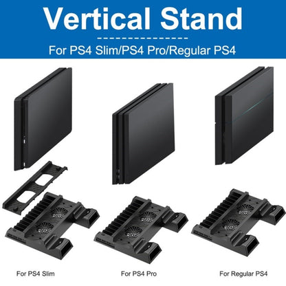 For PS4 / PS4 Slim / PS4 Pro Cooling Fan Stand Console Vertical Stand Cooler with Dual Controller Charger(Black) - Holder by PMC Jewellery | Online Shopping South Africa | PMC Jewellery