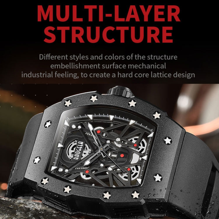 BAOGELA 224145 Barrel Skeleton Waterproof Sports Stainless Steel Silicone Men Watch(Black Shell Red Belt) - Silicone Strap Watches by BAOGELA | Online Shopping South Africa | PMC Jewellery