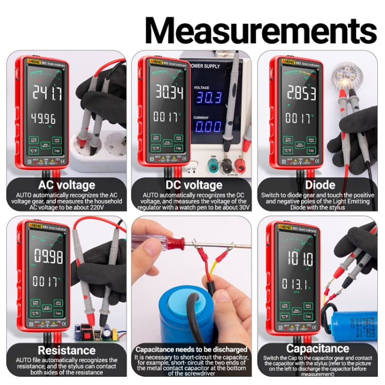 ANENG 683 Smart Touch Screen Automatic Range Rechargeable Multimeter(Red) - free shipping - PMC TechLife - Order now!