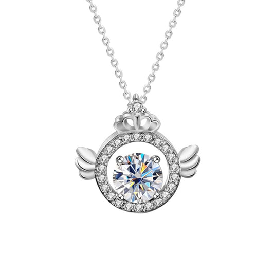 XMA017 Moissanite Diamond Necklace 925 Sterling Silver Crown Pendant Clasp Chain(1 Carat White Gold) - Necklaces & Pendants by PMC Jewellery | Online Shopping South Africa | PMC Jewellery