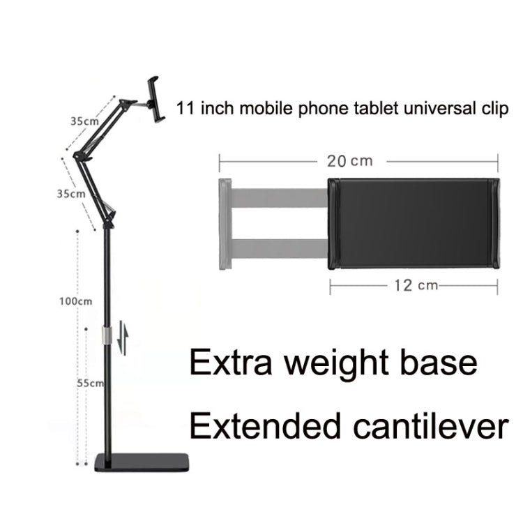 155cm Mobile Phone Tablet Live Broadcast Bedside Lifting Bracket Cantilever Floor Stand (Black) - Lazy Bracket by PMC Jewellery | Online Shopping South Africa | PMC Jewellery