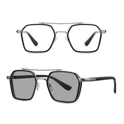 A5 Double Beam Polarized Color Changing Myopic Glasses, Lens: -150 Degrees Gray Change Grey(Black Silver Frame) - Plain Glass Spectacles by PMC Jewellery | Online Shopping South Africa | PMC Jewellery