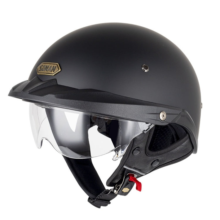 SOMAN Motorcycle Half Helmet Adjustable Helmet With Inner Mirror, Size: XL(Matte Black with Transparent Mirror) - Helmets by SOMAN | Online Shopping South Africa | PMC Jewellery | Buy Now Pay Later Mobicred