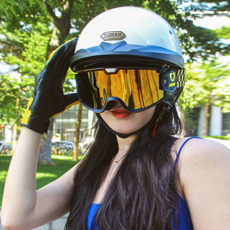 SOMAN Motorcycle Half Helmet Adjustable Helmet With Inner Mirror, Size: XL(Bright Black) - free shipping - PMC TechLife - Order now!