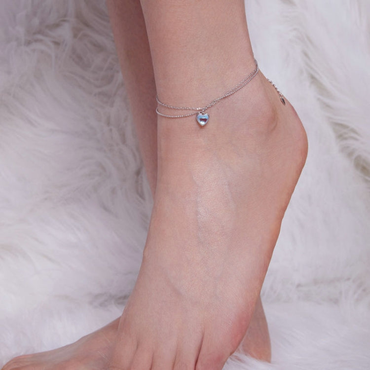 SCT024 Sterling Silver Heart Double Layer Anklet - Anklets by PMC Jewellery | Online Shopping South Africa | PMC Jewellery