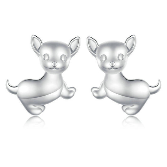 SCE1620 Sterling Silver S925 Platinum Plated Cute Chihuahua Dog Earrings - Stud Earrings & Earrings by PMC Jewellery | Online Shopping South Africa | PMC Jewellery