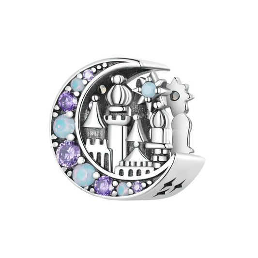 BSC892  925 Sterling Silver Purple Moon Moonlight Castle Diy Beaded Bracelet Accessories - Jewelry Accessories by PMC Jewellery | Online Shopping South Africa | PMC Jewellery