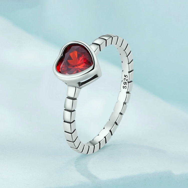 SCR950 Sterling Silver S925 Burgundy Heart Shaped Retro Women Ring(No.7) - Rings by PMC Jewellery | Online Shopping South Africa | PMC Jewellery