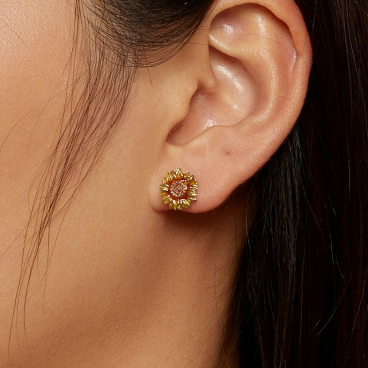 S925 Sterling Silver Plated Yellow Sunflower Stud Earrings - Stud Earrings & Earrings by PMC Jewellery | Online Shopping South Africa | PMC Jewellery