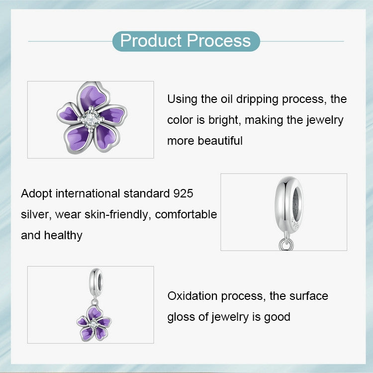 S925 Sterling Silver Purple Flower Pendant DIY Bracelet Accessories Beads - Jewelry Accessories by PMC Jewellery | Online Shopping South Africa | PMC Jewellery