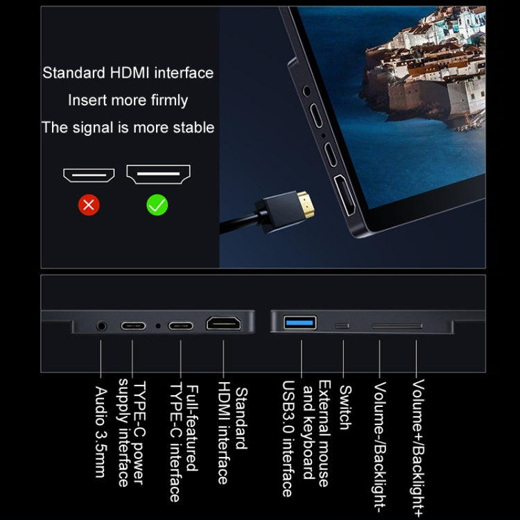 13.3 inch Touch Version 4K Portable External Extended Screen Display For Switch/PS5/Mobile Phone/Computer(AU Plug) - LCD Monitors by PMC TechLife | Online Shopping South Africa | PMC TechLife
