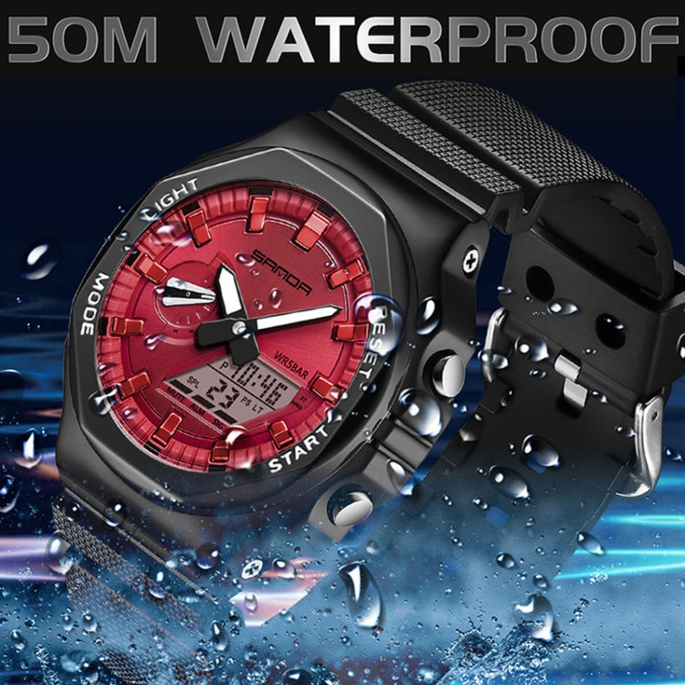 SANDA Octagonal Oak Hand Lamp Waterproof Sports Alarm Clock Men Watch(Full Black) - Silicone Strap Watches by SANDA | Online Shopping South Africa | PMC Jewellery | Buy Now Pay Later Mobicred