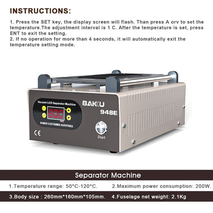 BAKU BA-948E Mobile Phone Liquid Crystal Separation Machine Flat Display Separator Heating Board US Plug 110V - Separation Equipment by BAKU | Online Shopping South Africa | PMC Jewellery | Buy Now Pay Later Mobicred