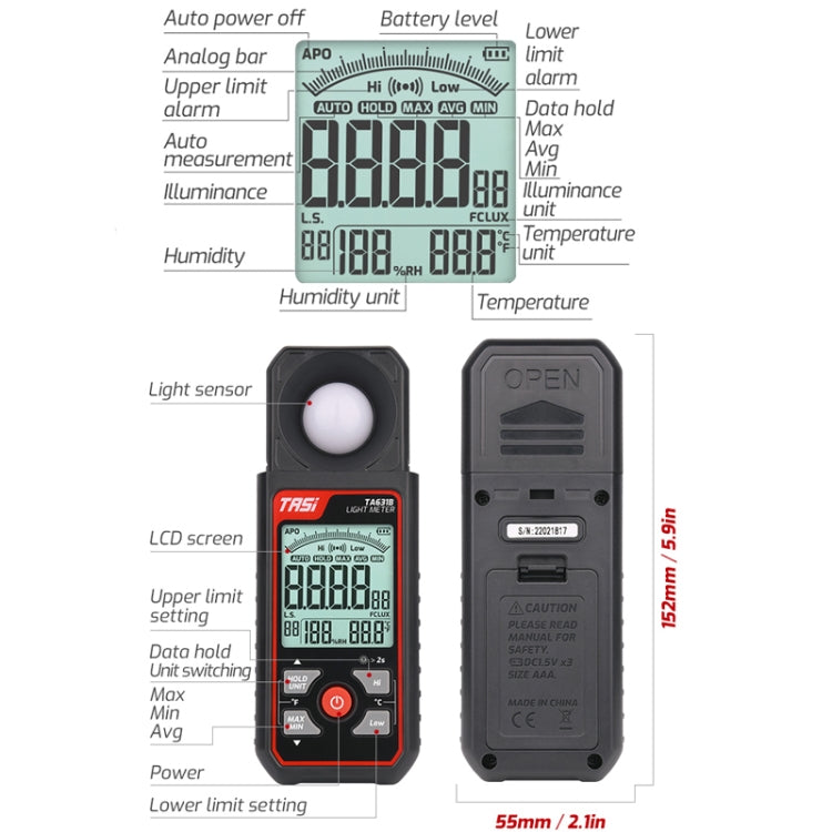 TASI TA631A 200,000 LUX Illuminating Meter Bright Test Instrument Brightness Light Meter - Light & Sound Meter by TASI | Online Shopping South Africa | PMC Jewellery | Buy Now Pay Later Mobicred