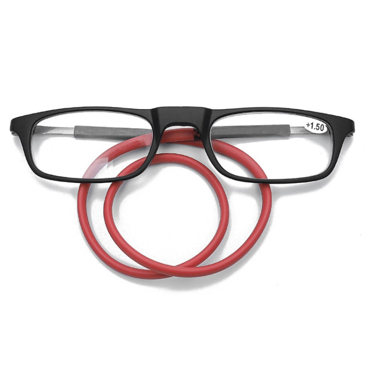 Portable Magnetic Hanging Neck Retractable Reading Glasses +225(Black Frame Red Legs) - Presbyopic Glasses by PMC Jewellery | Online Shopping South Africa | PMC Jewellery