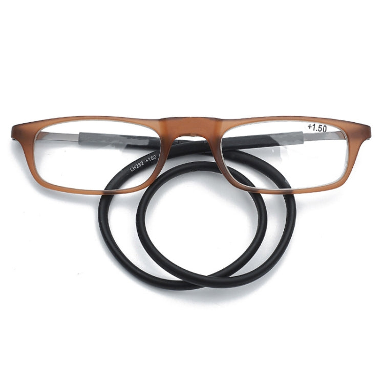 Portable Magnetic Hanging Neck Retractable Reading Glasses +350(Brown Frame Black Legs) - Presbyopic Glasses by PMC Jewellery | Online Shopping South Africa | PMC Jewellery