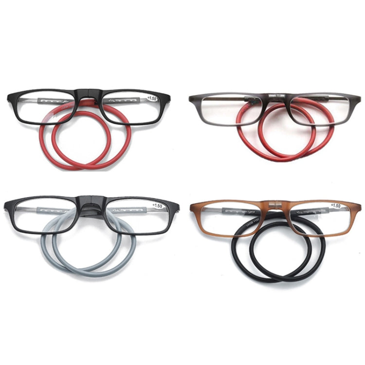 Portable Magnetic Hanging Neck Retractable Reading Glasses +225(Black Frame Red Legs) - Presbyopic Glasses by PMC Jewellery | Online Shopping South Africa | PMC Jewellery