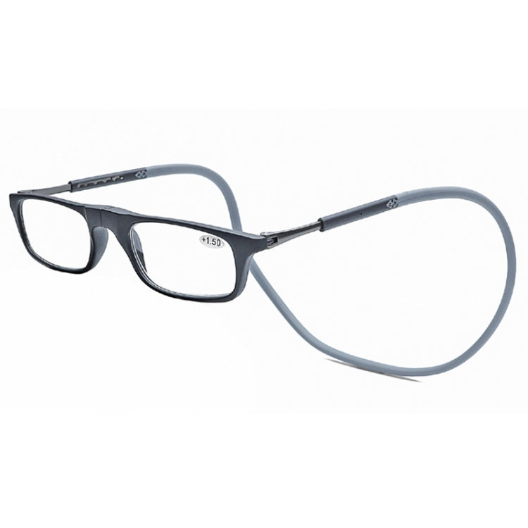 Portable Magnetic Hanging Neck Retractable Reading Glasses +100(Black Frame Gray Legs) - Presbyopic Glasses by PMC Jewellery | Online Shopping South Africa | PMC Jewellery