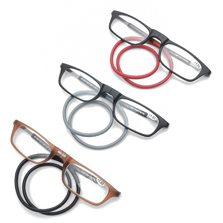 Portable Magnetic Hanging Neck Retractable Reading Glasses +225(Black Frame Red Legs) - Presbyopic Glasses by PMC Jewellery | Online Shopping South Africa | PMC Jewellery