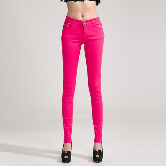 Mid-Waist Stretch Candy-Colored Tight Trousers Look-Sliming Jeans, Size: 26(Rose Red) - Tight Trousers by PMC Jewellery | Online Shopping South Africa | PMC Jewellery