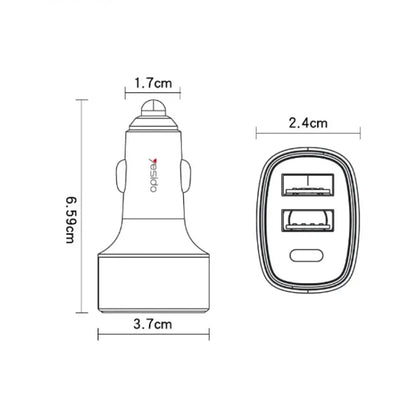 Yesido Y47 49W Double USB+Type-C/USB-C Port Car Fast Charger(Black) - Car Charger by Yesido | Online Shopping South Africa | PMC Jewellery