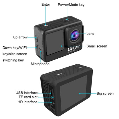 5K/30FPS WIFI HD Anti-Shake Remote Touch Dual-Screen IP68 Waterproof Sports Camera, Style: Camera+128G Card - Other Camera by PMC Jewellery | Online Shopping South Africa | PMC Jewellery