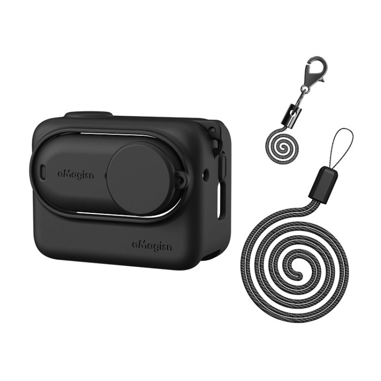 For Insta360 GO 3 AMagisn Silicone Body Cover Protective Case With Lanyard(Black) - Case & Bags by aMagisn | Online Shopping South Africa | PMC Jewellery | Buy Now Pay Later Mobicred