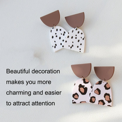 2pair Acrylic Clay Textured Painted Earrings(Pink Leopard Print) - Stud Earrings & Earrings by PMC Jewellery | Online Shopping South Africa | PMC Jewellery