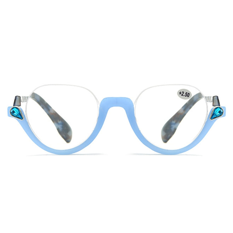 Diamond Studded Cat Eye Presbyopic Glasses Half-frame Fish-filament Glasses Unisex, Degree: 150(Light Blue) - Presbyopic Glasses by PMC Jewellery | Online Shopping South Africa | PMC Jewellery