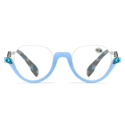 Diamond Studded Cat Eye Presbyopic Glasses Half-frame Fish-filament Glasses Unisex, Degree: 150(Light Blue) - Presbyopic Glasses by PMC Jewellery | Online Shopping South Africa | PMC Jewellery