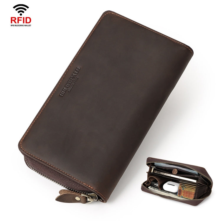 HUMERPAUL RFID Retro Zipper Multi -Card Leather Men Long Wallet Handbag(Coffee) - Antimagnetic RFID Package by HUMERPAUL | Online Shopping South Africa | PMC Jewellery | Buy Now Pay Later Mobicred