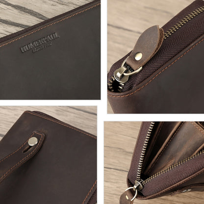 HUMERPAUL RFID Retro Zipper Multi -Card Leather Men Long Wallet Handbag(Coffee) - Antimagnetic RFID Package by HUMERPAUL | Online Shopping South Africa | PMC Jewellery | Buy Now Pay Later Mobicred