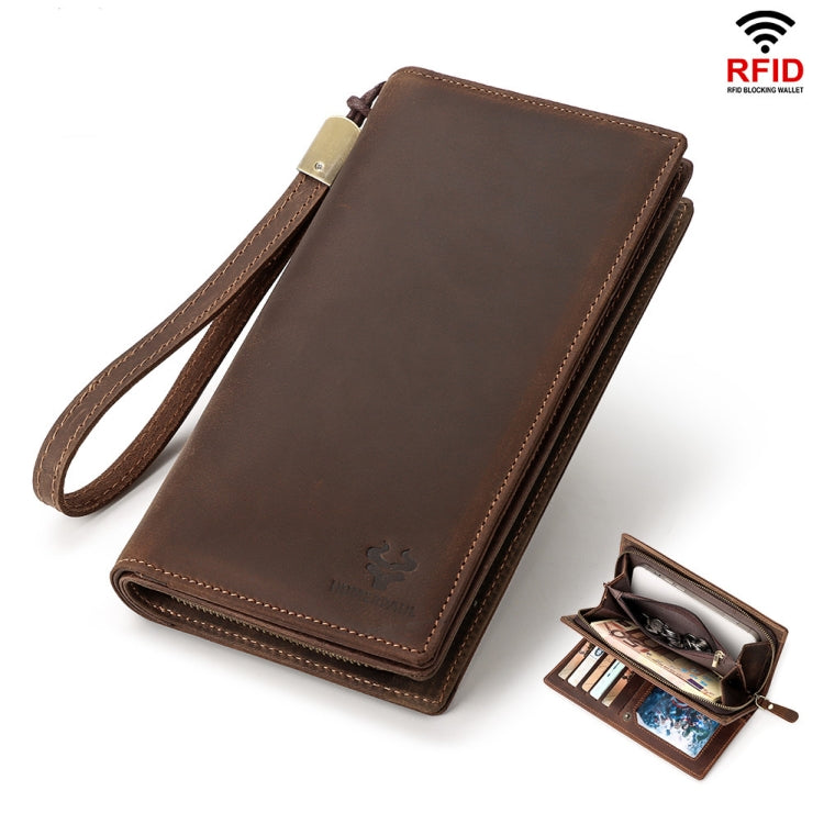 HUMERPAUL RFID Large Capacity Leather Wallet Long Men Pump Mobile Phone(Brown) - Antimagnetic RFID Package by HUMERPAUL | Online Shopping South Africa | PMC Jewellery | Buy Now Pay Later Mobicred