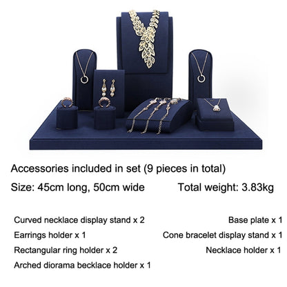 Jewelry Display Props Blue Microfiber Window Necklace Earring Ring Stand Set 7 - Jewelry Storages by PMC Jewellery | Online Shopping South Africa | PMC Jewellery