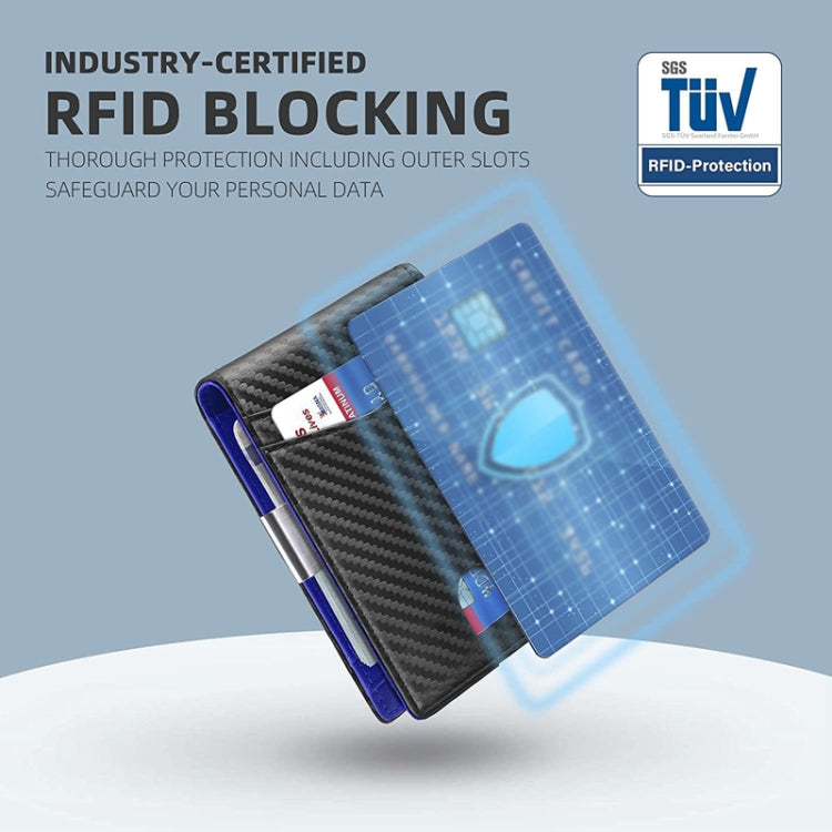 RFID Anti-Magnetic And Anti-Theft Leather Multi-Card Credit Card Wallet Coin Purse(Carbon Fiber Black+Blue Inner) - Antimagnetic RFID Package by PMC Jewellery | Online Shopping South Africa | PMC Jewellery | Buy Now Pay Later Mobicred