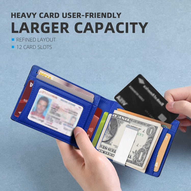 RFID Anti-Magnetic And Anti-Theft Leather Multi-Card Credit Card Wallet Coin Purse(Carbon Fiber Black+Blue Inner) - Antimagnetic RFID Package by PMC Jewellery | Online Shopping South Africa | PMC Jewellery | Buy Now Pay Later Mobicred