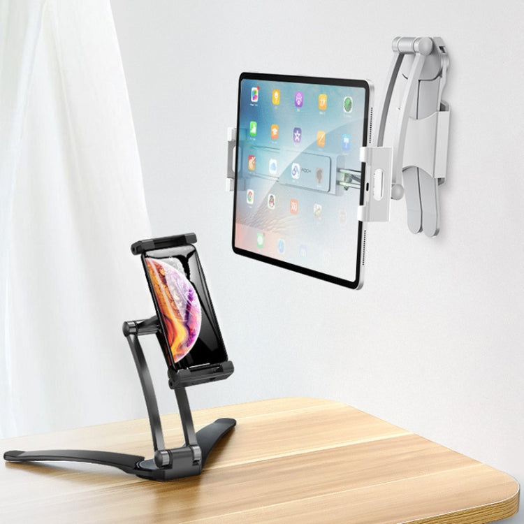 2 In 1 Aluminum Alloy Tablet PC Holder Wall Mount Mobile Phone Holder(Black) - Desktop Holder by PMC Jewellery | Online Shopping South Africa | PMC Jewellery