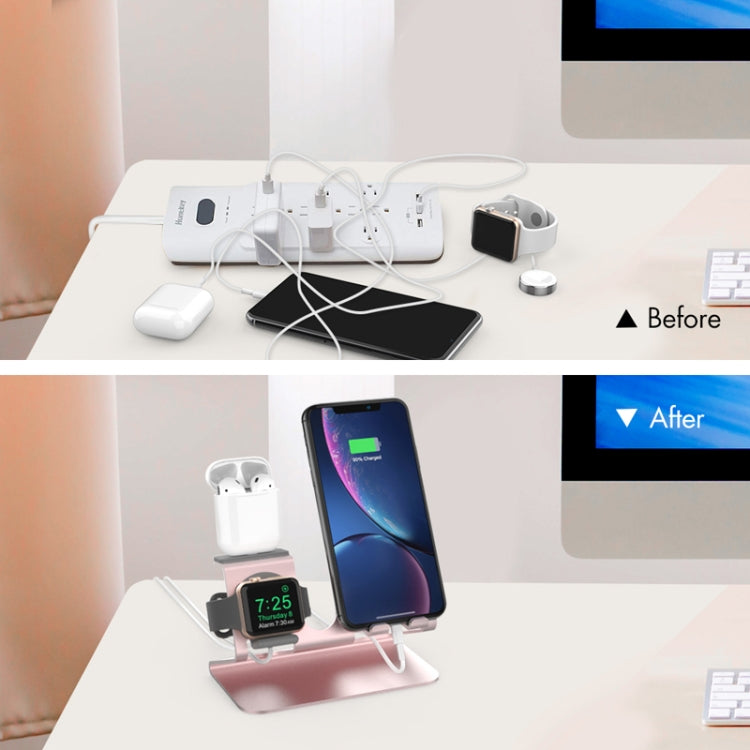 For IPhone / AirPods / Apple Watch Series AhaStyle 3 In 1 Aluminum Alloy Stand(Rose Gold) - Desktop Holder by AhaStyle | Online Shopping South Africa | PMC Jewellery | Buy Now Pay Later Mobicred