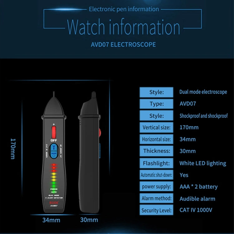 BSIDE AVD07 Smart Dual Mode Electric Pen Non-Contact Break-Point Sensing AC Voltage Tester - Current & Voltage Tester by BSIDE | Online Shopping South Africa | PMC TechLife | Buy Now Pay Later Mobicred