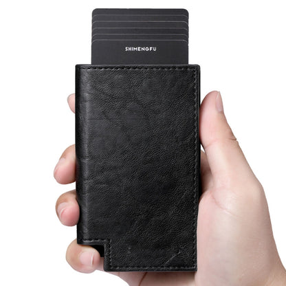 Pop-up Leather Metal Card Holder RFID Bifold Wallet(Black) - Antimagnetic RFID Package by PMC Jewellery | Online Shopping South Africa | PMC Jewellery | Buy Now Pay Later Mobicred