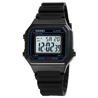 SKMEI 1698 50m Waterproof Multifunctional Sports Square Pin Buckle Luminous Digital Watch(Black White) - Silicone Strap Watches by SKMEI | Online Shopping South Africa | PMC Jewellery | Buy Now Pay Later Mobicred