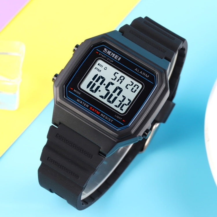 SKMEI 1698 50m Waterproof Multifunctional Sports Square Pin Buckle Luminous Digital Watch(Black White) - Silicone Strap Watches by SKMEI | Online Shopping South Africa | PMC Jewellery | Buy Now Pay Later Mobicred