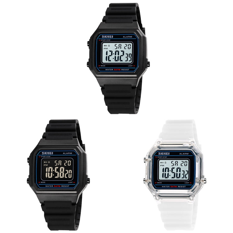 SKMEI 1698 50m Waterproof Multifunctional Sports Square Pin Buckle Luminous Digital Watch(Black White) - Silicone Strap Watches by SKMEI | Online Shopping South Africa | PMC Jewellery | Buy Now Pay Later Mobicred