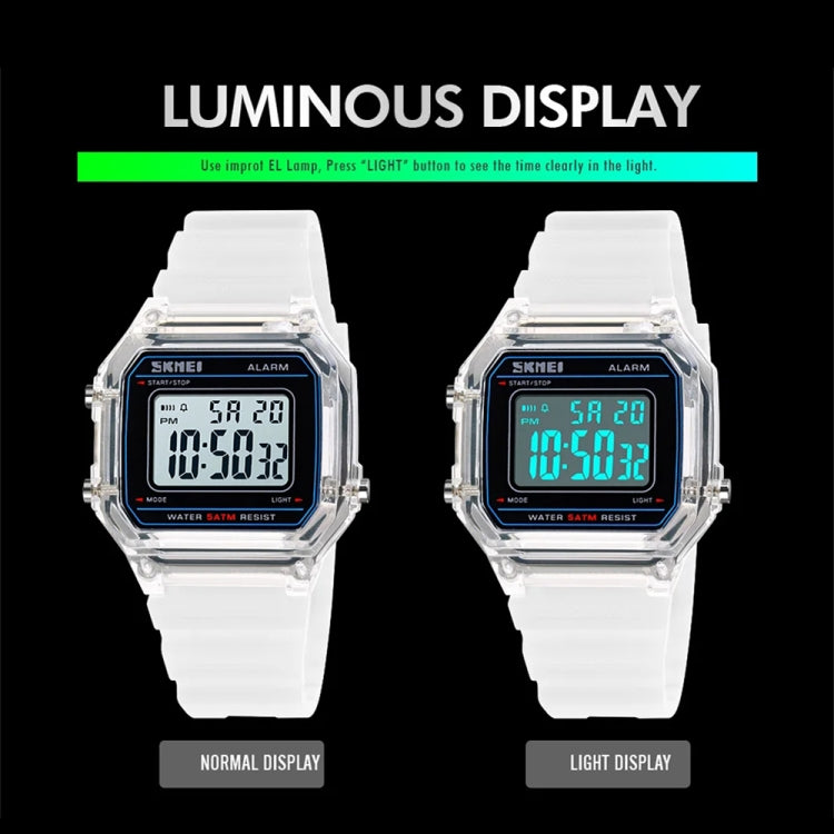 SKMEI 1698 50m Waterproof Multifunctional Sports Square Pin Buckle Luminous Digital Watch(Black White) - Silicone Strap Watches by SKMEI | Online Shopping South Africa | PMC Jewellery | Buy Now Pay Later Mobicred