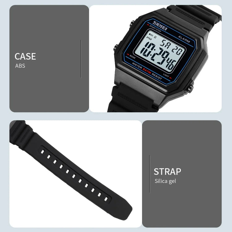 SKMEI 1698 50m Waterproof Multifunctional Sports Square Pin Buckle Luminous Digital Watch(Black Black) - Silicone Strap Watches by SKMEI | Online Shopping South Africa | PMC Jewellery | Buy Now Pay Later Mobicred