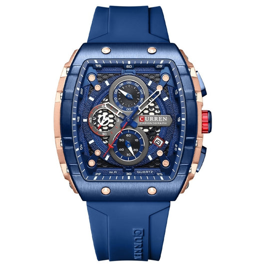 Curren 8442 Sport Six-Hand Silicone Strap Men Quartz Watch, Color: Rose Shell Blue - Silicone Strap Watches by Curren | Online Shopping South Africa | PMC Jewellery | Buy Now Pay Later Mobicred