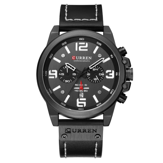 Curren 8314 Sports Six-Hand Waterproof Leather Strap Calendar Men Quartz Watch, Color: Black Shell White - Leather Strap Watches by Curren | Online Shopping South Africa | PMC Jewellery | Buy Now Pay Later Mobicred