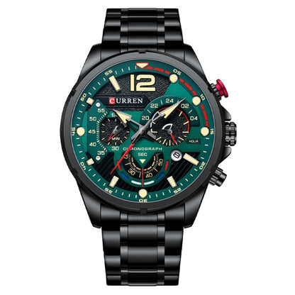 Curren 8395 Calendar Six-Hand Steel Strap Men Quartz Watch, Color: Black Shell Green - Metal Strap Watches by Curren | Online Shopping South Africa | PMC Jewellery | Buy Now Pay Later Mobicred