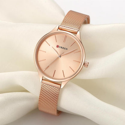 Curren 9024 Casual Steel Strap Waterproof Women Quartz Watch, Color: Rose Shell White Surface - Alloy Watches by Curren | Online Shopping South Africa | PMC Jewellery | Buy Now Pay Later Mobicred